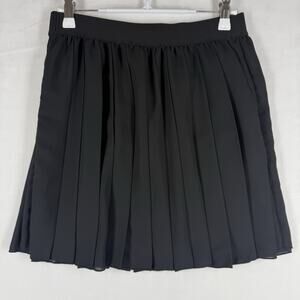 See You Monday Women L Black Pleated Mini Skirt Wide Waistband Flowy